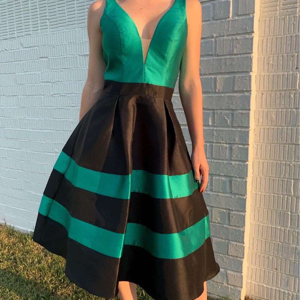 Green Striped Cocktail Prom Formal Dress